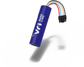 VRI baseline Batterieeinheit im 1S/21700-Format mit größerem zylindrischen Gehäuse und Anschlusskabel.