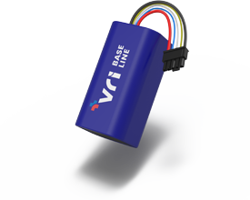 VRI baseline Batterieeinheit im 2S/18650-Format mit verlängerter zylindrischer Form und Anschlusskabel.