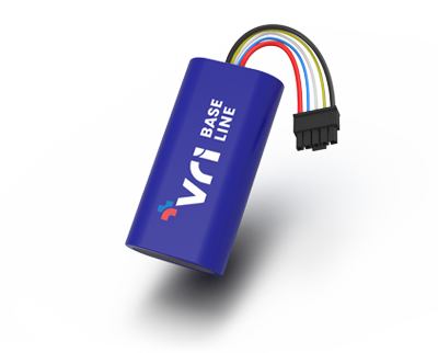 Deutsch: VRI baseline Batterieeinheit im 2S/18650-Format mit verlängerter zylindrischer Form und Anschlusskabel.